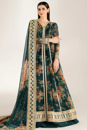 Farasha - 3pc Unstitched Suit - Teal Passion